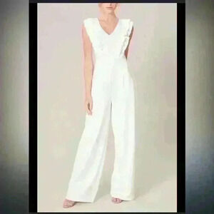 NWOT Sugar Lips Free Bird Ruffle Wide Leg White Jumpsuit Women’s Size Large